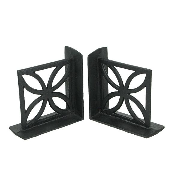 Set of 2 Cast Iron Breeze Block Bookends Mid Century Modern Home Bookshelf Decor - Picture 1 of 5